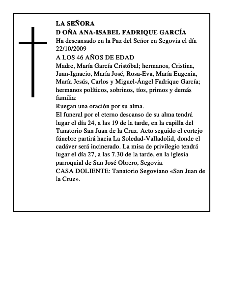 D OÑA ANA-ISABEL FADRIQUE GARCÍA