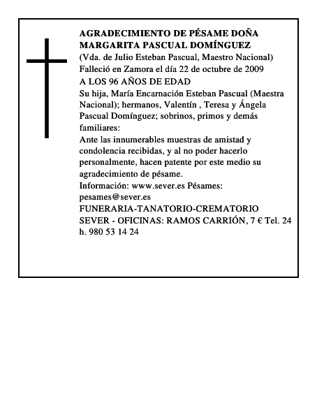 AGRADECIMIENTO DE PÉSAME DOÑA MARGARITA PASCUAL DOMÍNGUEZ