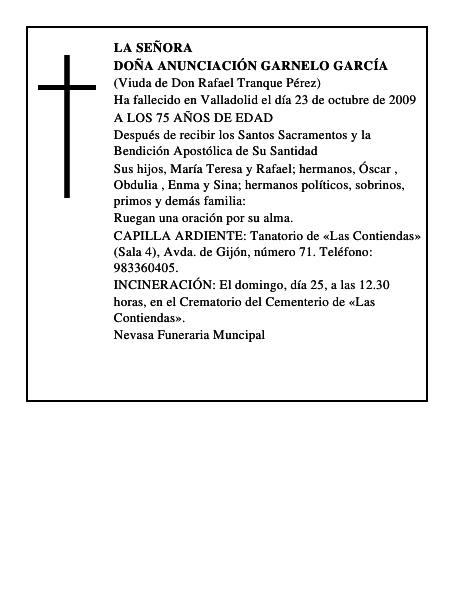 DOÑA ANUNCIACIÓN GARNELO GARCÍA