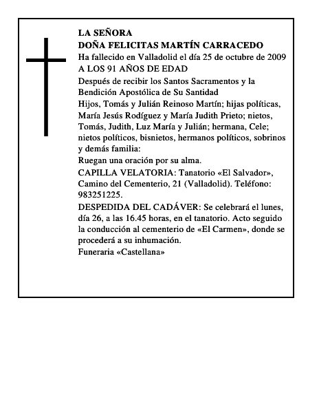 DOÑA FELICITAS MARTÍN CARRACEDO
