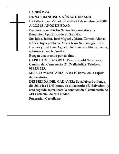 DOÑA FRANCISCA NÚÑEZ GUISADO