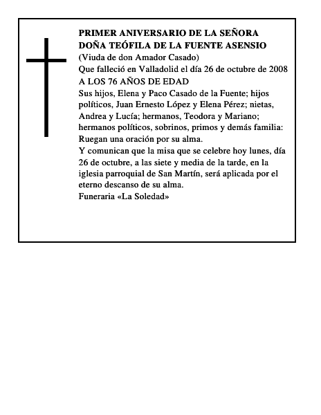 DOÑA TEÓFILA DE LA FUENTE ASENSIO