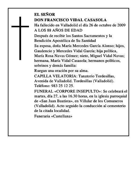 DON FRANCISCO VIDAL CASASOLA