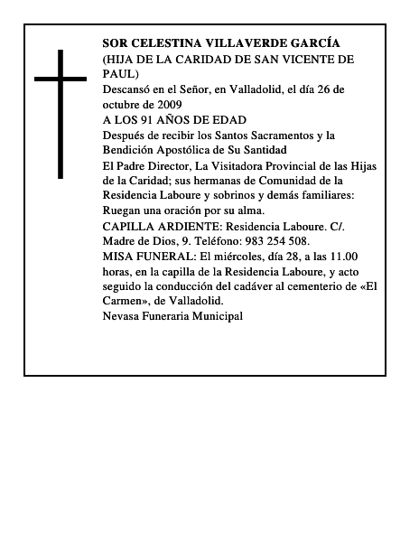 SOR CELESTINA VILLAVERDE GARCÍA