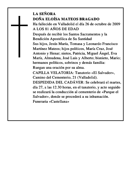 DOÑA ELOÍSA MATEOS BRAGADO