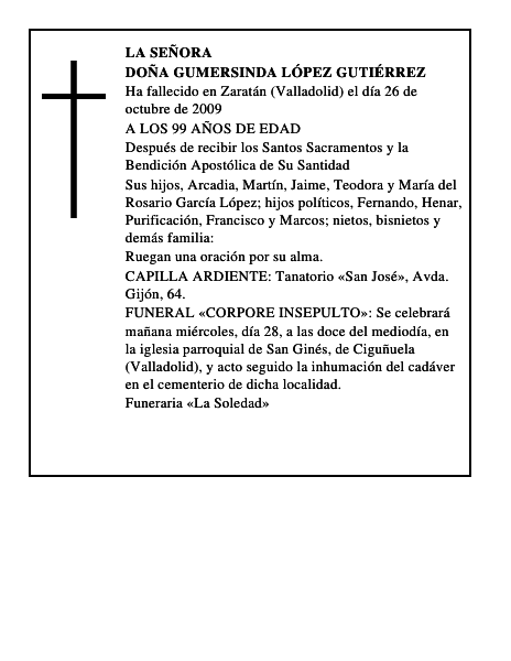DOÑA GUMERSINDA LÓPEZ GUTIÉRREZ