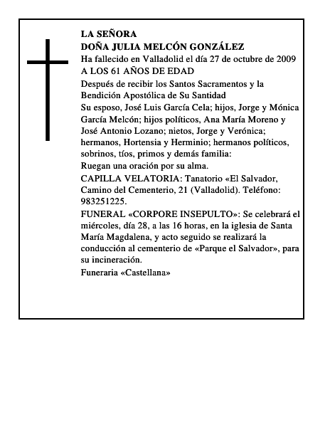 DOÑA JULIA MELCÓN GONZÁLEZ