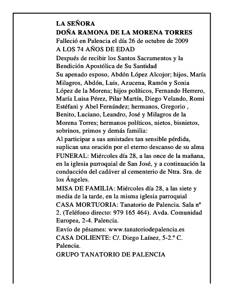 DOÑA RAMONA DE LA MORENA TORRES