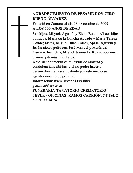 AGRADECIMIENTO DE PÉSAME DON CIRO BUENO ÁLVAREZ