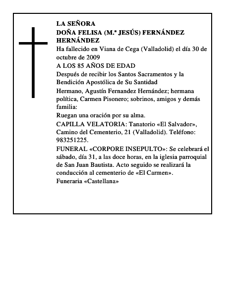 DOÑA FELISA (M.ª JESÚS) FERNÁNDEZ HERNÁNDEZ