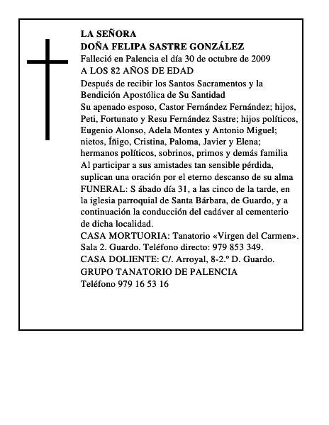 DOÑA FELIPA SASTRE GONZÁLEZ