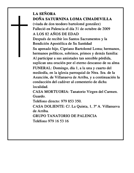 DOÑA SATURNINA LOMA CIMADEVILLA