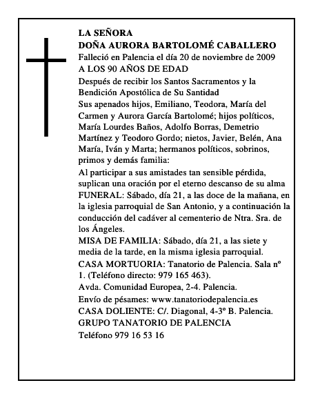 DOÑA AURORA BARTOLOMÉ CABALLERO