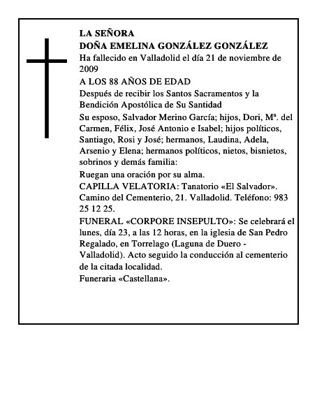 DOÑA EMELINA GONZÁLEZ GONZÁLEZ