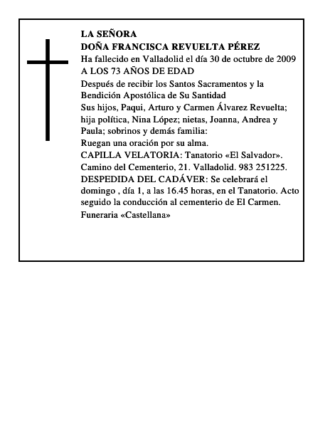 DOÑA FRANCISCA REVUELTA PÉREZ