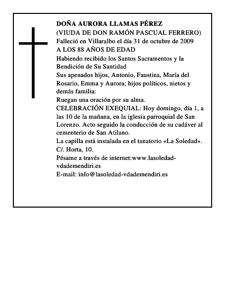 DOÑA AURORA LLAMAS PÉREZ