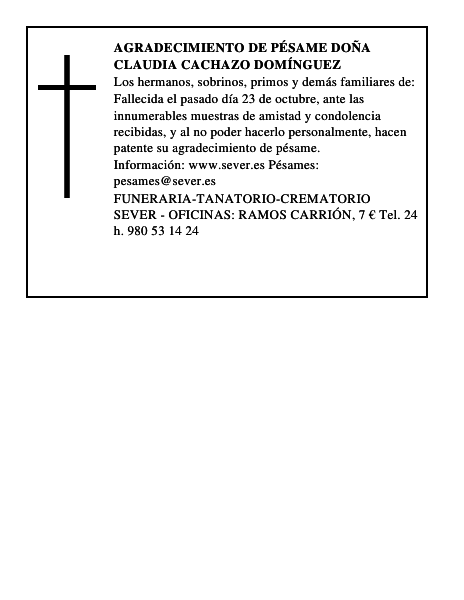 AGRADECIMIENTO DE PÉSAME DOÑA CLAUDIA CACHAZO DOMÍNGUEZ