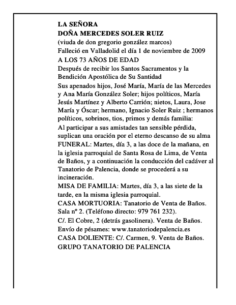 DOÑA MERCEDES SOLER RUIZ