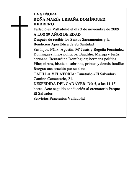 DOÑA MARÍA URBAÑA DOMÍNGUEZ HERRERO