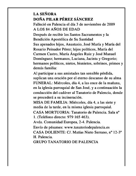 DOÑA PILAR PÉREZ SÁNCHEZ