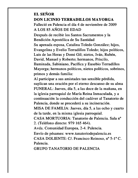 DON LICINIO TERRADILLOS MAYORGA