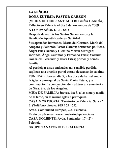 DOÑA EUTIMIA PASTOR GARZÓN