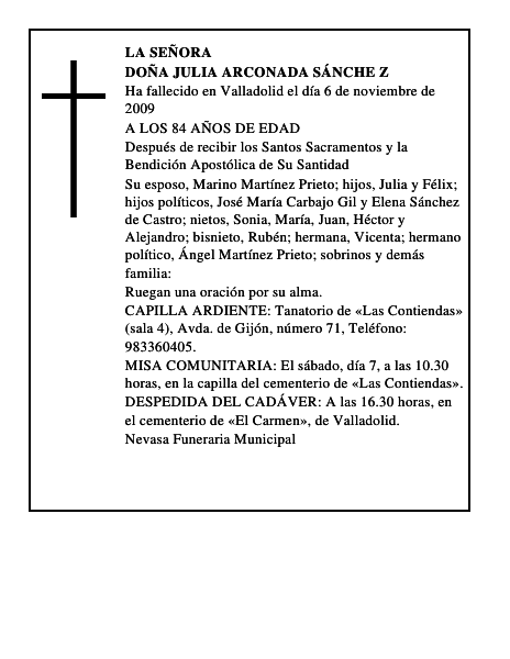 DOÑA JULIA ARCONADA SÁNCHE Z