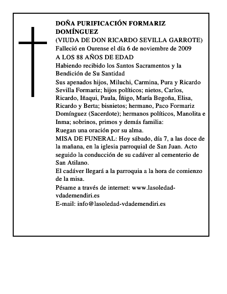 DOÑA PURIFICACIÓN FORMARIZ DOMÍNGUEZ