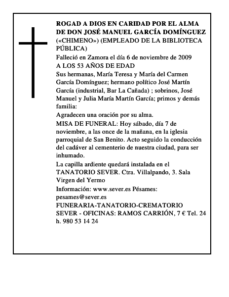 ROGAD A DIOS EN CARIDAD POR EL ALMA DE DON JOSÉ MANUEL GARCÍA DOMÍNGUEZ