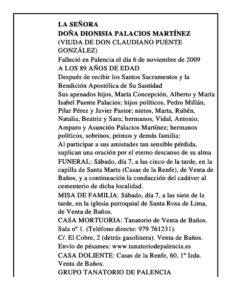 DOÑA DIONISIA PALACIOS MARTÍNEZ