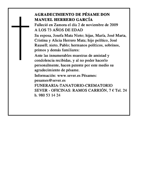 AGRADECIMIENTO DE PÉSAME DON MANUEL HERRERO GARCÍA