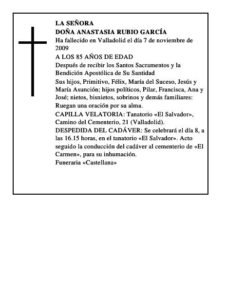 DOÑA ANASTASIA RUBIO GARCÍA