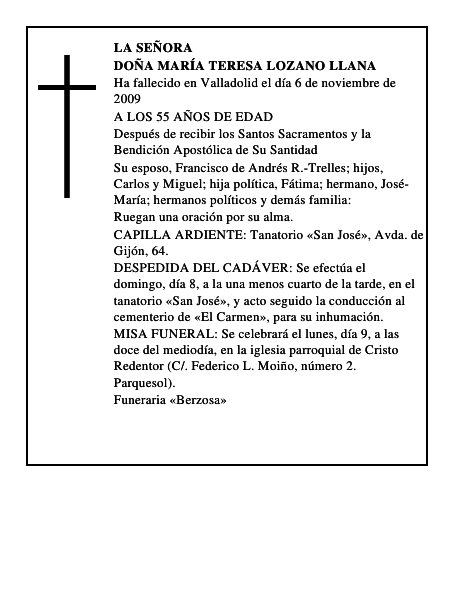 DOÑA MARÍA TERESA LOZANO LLANA