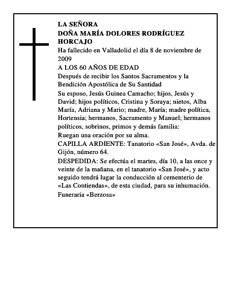 DOÑA MARÍA DOLORES RODRÍGUEZ HORCAJO