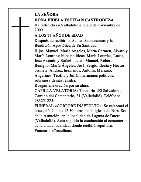 DOÑA FIDELA ESTEBAN CASTRODEZA