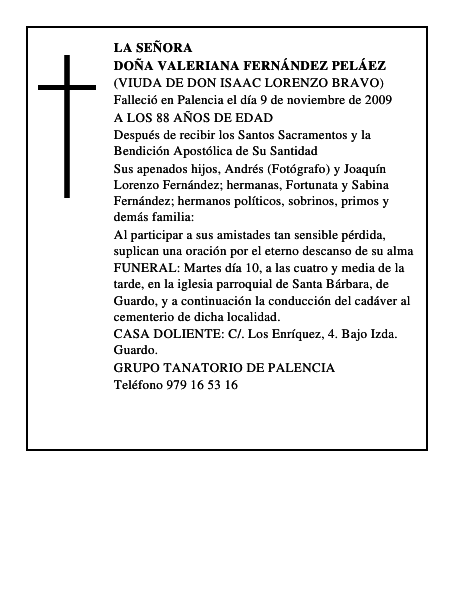 DOÑA VALERIANA FERNÁNDEZ PELÁEZ