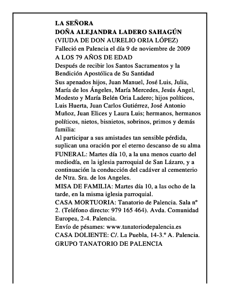 DOÑA ALEJANDRA LADERO SAHAGÚN