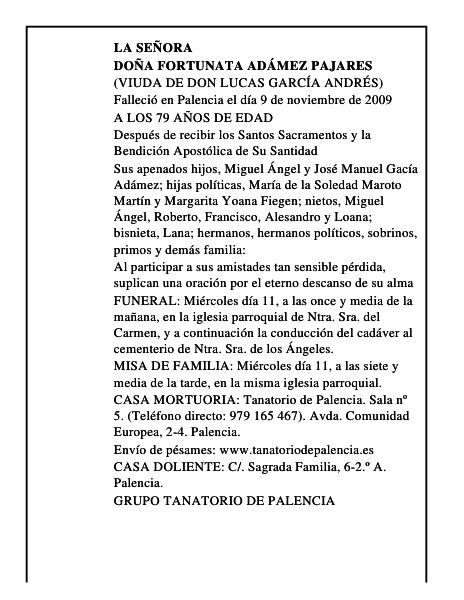 DOÑA FORTUNATA ADÁMEZ PAJARES