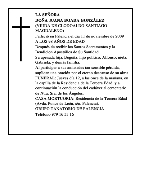 DOÑA JUANA BOADA GONZÁLEZ