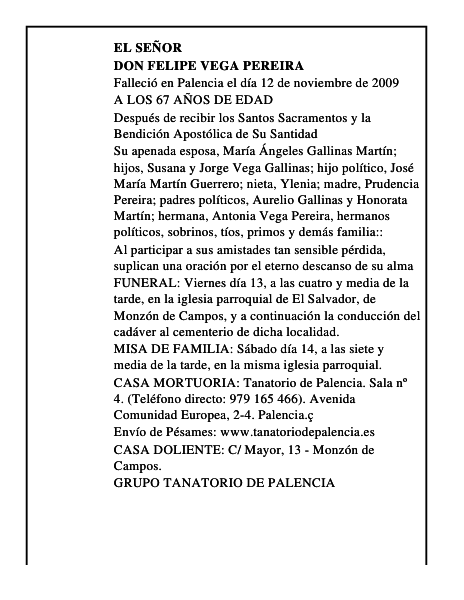 DON FELIPE VEGA PEREIRA