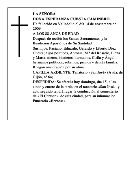 DOÑA ESPERANZA CUESTA CAMINERO