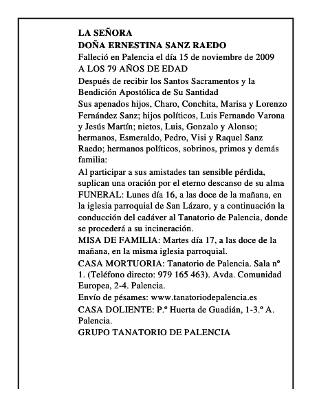 DOÑA ERNESTINA SANZ RAEDO