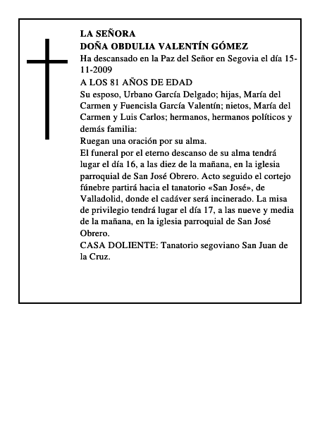 DOÑA OBDULIA VALENTÍN GÓMEZ