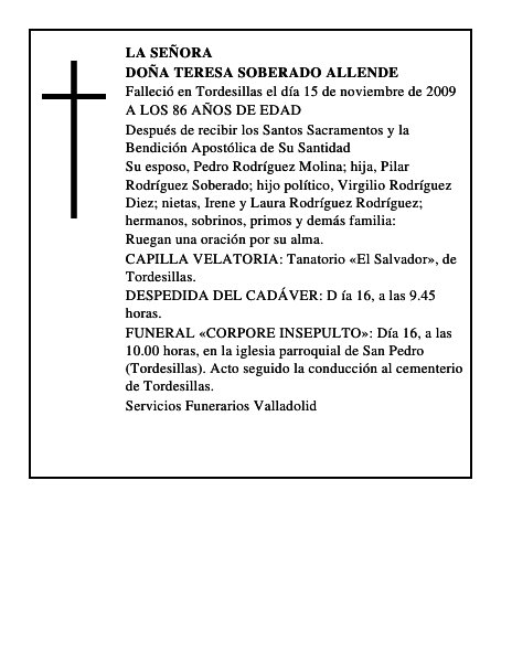 DOÑA TERESA SOBERADO ALLENDE
