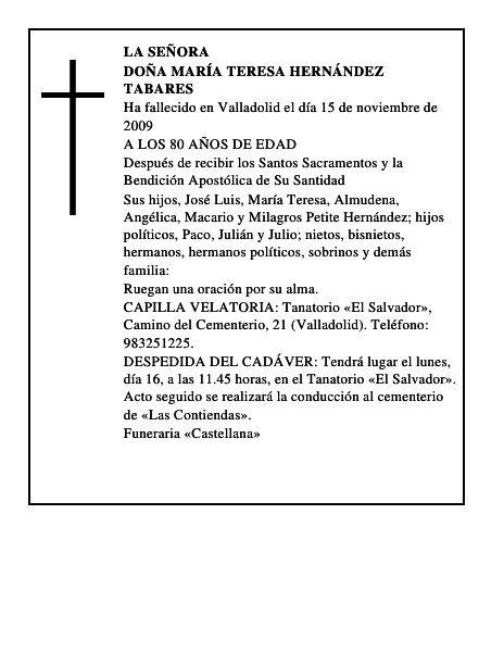 DOÑA MARÍA TERESA HERNÁNDEZ TABARES