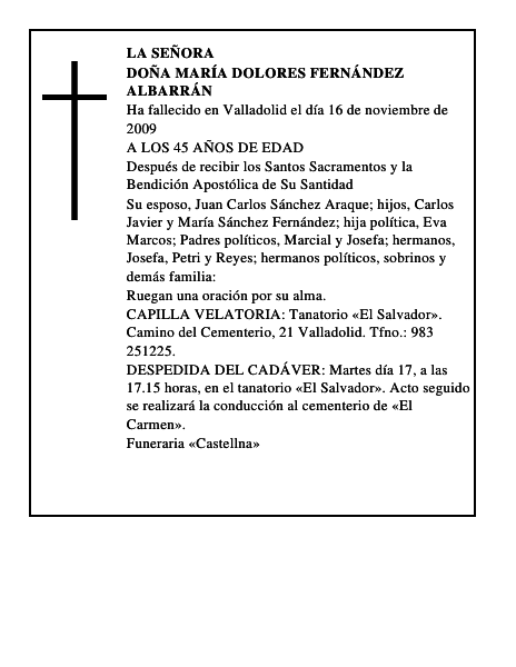 DOÑA MARÍA DOLORES FERNÁNDEZ ALBARRÁN