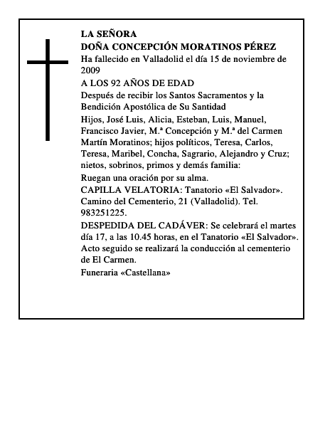 DOÑA CONCEPCIÓN MORATINOS PÉREZ