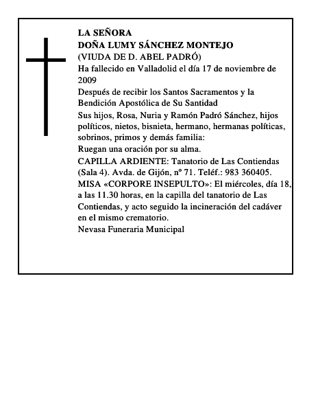 DOÑA LUMY SÁNCHEZ MONTEJO