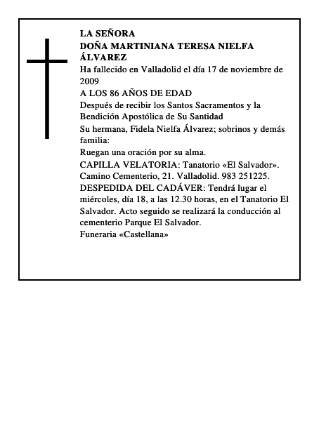 DOÑA MARTINIANA TERESA NIELFA ÁLVAREZ