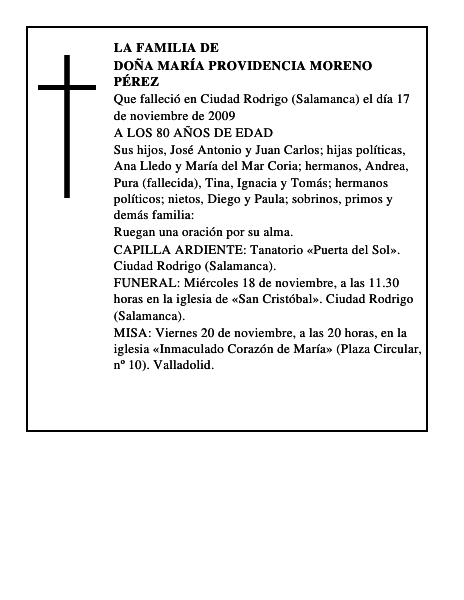 DOÑA MARÍA PROVIDENCIA MORENO PÉREZ